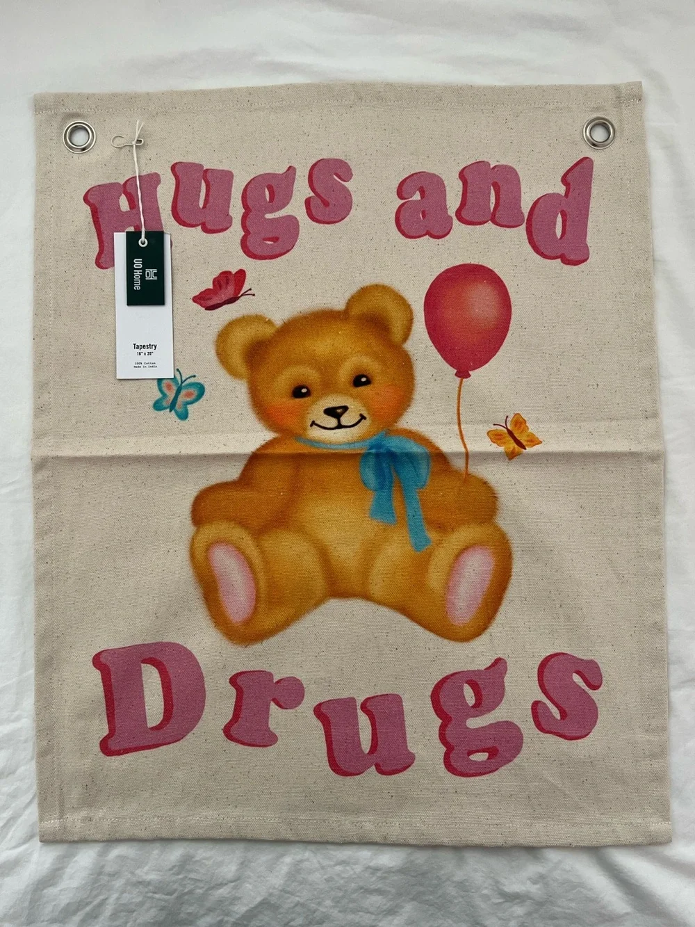 Urban Outfitters Pink and Tan Teddy Tapestry with Butterflies